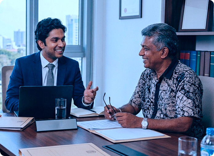 Young arbitrator discussing with a client
